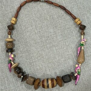 Handcrafted Wooden Carved Parrot Beaded Necklace